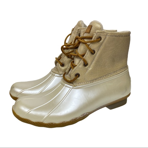 white and gold sperry duck boots